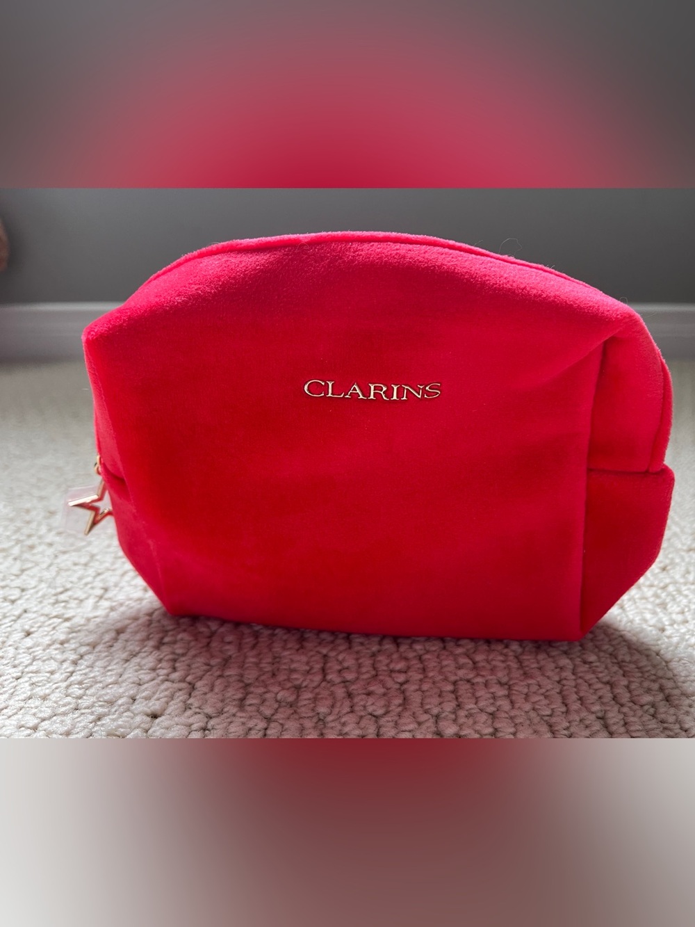 Clarins Bright Red Velvet Cosmetic Bag